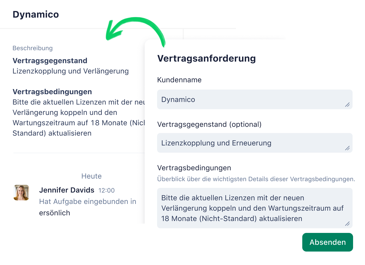 Produkt-Screenshot-Anfrageformular und Aufgabenansicht in Wrike.